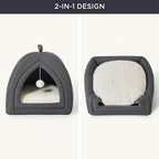 Bedsure Cat Beds for Indoor - 2 in 1 Cat Cave House Tent for Kittens and Small Pets with Removable Washable Cushioned Pillow, Foldable Kitten Hideaway with Non-Slip Bottom, Dark Grey, 17.3 inches