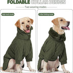 IDOMIK Dog Winter Coat for Large Dogs, Warm Dog Winter Jacket with Fleece High Collar, Zippered Cold Weather Coats for Dogs, Waterproof Doggy Snow Jacket Clothes,Green,L