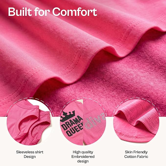 Parisian Pet 2 Pack Dog Shirts – 100% Cotton Pink Shirts for Large Dogs Girl – Sleeveless Diva and Drama Queen Dog Clothes – Breathable Summer Pet Apparel - Stretchy and Stylish T Shirts for Dogs