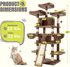 WEEWAY 68 Inches Multi-Level Large Cat Tree for Feline‌/Big Tower/Condo/Cozy Plush Kitty Perches/Fluffy Balls/Sisal Scratching Posts and Hammocks/Cave/Furniture Activity Center/Leopard Print