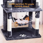 MQ Multi-Level Cat Tree, Activity Centre Cat Tower Furniture with Sisal-Covered Scratching Posts, 3 Padded Plush Perches, Dual Condo & Basket, Removable Hammock, for Large Cats, Grey