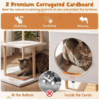 Tangkula Modern Cat Tree, 40 Inches Minimalist Wood Cat Tower with Rubber Wood Posts, 2 Cardboard Scratching Pads, 2-Door Condo, Dangling Ball, Jumping Platforms for Indoor Cats