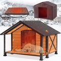 GUTINNEEN Extra Large Heated Outdoor Dog House Weatherproof Dog Kennel with Anti-Chewing Iron Frame, Wooden Insulated Dog Shelter with Porch, Heating Pad and Insulated Liner for Winter