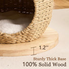 Modern Solid Wood Cat Tree Tower for Indoor Cats Large Adult, 30 inch Corner Small Cat Tree with Handmade Rattan Cat Bed, Luxury Aesthetic Cat Tree with Rattan Cave, Scratching Post