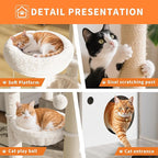 Modern Wooden Cat Tower with Hidden Litter Box Enclosure, Multi-Level Cat Condo, Scratching Posts, Cozy Hanging Basket & Toy, Durable Cat Tree Furniture for Indoor Cats, Smoke