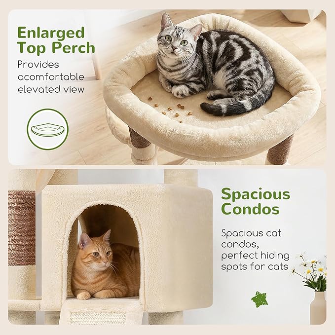 Globlazer 45" Cat Tree for 2-3 Medium Cats, Multi-Level Cat Tower with Scratching Board for Kittens and Senior Cats, Condo & Hammock Space Saving Cat Tower, F45, Beige