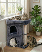 Cat Tree for Large Cat, 19 * 16.5In Large Cat Perch, Adult Cat Tower for Indoor Cats with 24In Long Scratching Post, 2 Cozy Cat Condo House for Adult & Fat Cats, Dark Gray