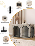 39.4" Wooden Dog Crate Furniture, Indoor Dog Kennel Dogs Cage for Small/Medium/Large Dogs, Heavy Duty Dog Crates Decorative Pet House End Side Table TV Stand, Greige Black DFC84105B