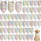 Abbylike 50 Pcs Easter Plaid Dog Bandanas Bulk Pastel Plaid Bandanas for Dogs Triangle Kerchief Bibs Scarf Set for Pet Easter Costume Photo Props Accessories Pet Shops, 25 Styles (25.6 x 17.7 x 17.7)