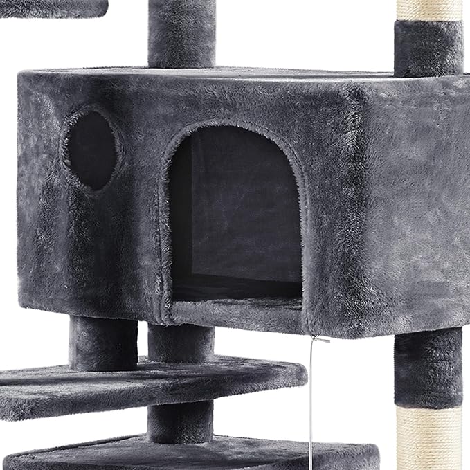 Topeakmart 70in Cat Tree, Multi-Level Cat Tower with Scratching Post Dangling Ball and Condos Cat Furniture for Indoor Cats, Dark Gray