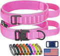 HYDEME Tactical Dog Collar, Alpine Loop Adjustable Military Training Nylon Dog Collars with Handle and Reflective for Small Medium Large Dogs, with Airtags Protective Case & Patches.(M,Pink)