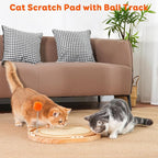 Cat Scratch Pad with Ball Track and Spring Toy, Wooden Cat Scratcher with Sisal Scratching Mat, Ball Track System and 3 Replacement Toy for Cats Scratching,Chasing and Playing (Nature Wood)
