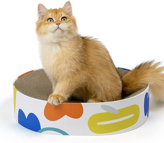 Cat Scratcher Cardboard,2 in 1 Oval Cat Scratch Pad Bowl for Indoor Kitty Grinding Claw,Round Kittens Scratching Board Corrugated Lounge Pet Beds&Furniture Protector for Couch&Carpets&Sofas
