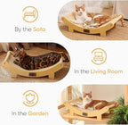 FUKUMARU Cat Scratcher Bed Sisal, 23.6 Inch Durable Scratching Bed for Indoor Cats, Large Cat Scratch Pad, Natural Sisal Hammock, Solid Wood Frame Lounger Chair for Sleep & Scratch (Wood)