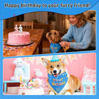 SZEE Dog Birthday Bandana, Reversible Bandanas for Dog Birthday Outfits, Pet Apparel & Accessories, Triangle Pet Scarf for Photo Prop and Holiday Decor (Large, Blue)