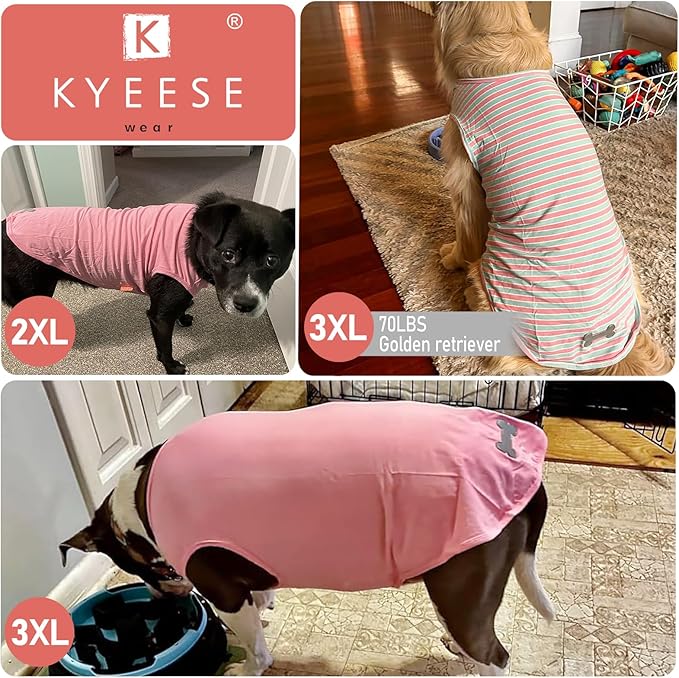 KYEESE 2Pack Dog Shirt, Soft Striped Dogs T Shirts, Lightweight Pet Tank Top, Sleeveless Dog Shirt for Large Dogs, Stretchy Comfortable Pet Vest, Green, 3XL