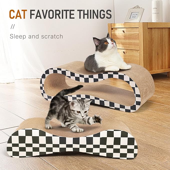 Simple Delxue 2 in 1 Cat Scratcher Cardboard Lounge Bed, Cat Scratching Post, Durable Board Pads Prevents Furniture Damage,Large,Checkerboard