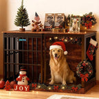 Petrova 47" Dog Crate Furniture with Name Tag, Heavy Duty Dog Kennel Indoor for Large/Medium Dogs, Wooden Dog Cage with Sliding Door, Decorate House as TV Stand, End Table, Rustic Brown