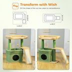 PEQULTI Small Cat Tree Cactus Cat Tower for Large Adult Cats with Wide Top Perch, Private Cat Condo and Sisal Scratching Post&Pad for Indoor Cats, Green