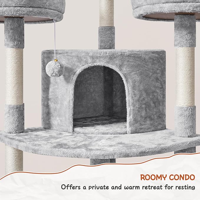 Topeakmart Cat Tower Cat Tree, 76 Inches Plush Cat House with Condos Perches Raised Edge as Cats Activity Center