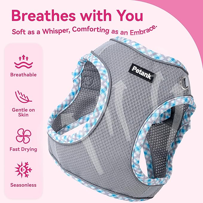 Petank Dog Harness for Small Medium Dogs No Pull, Puppy Harness and Leash Set for Walking, Running, Training, Small Dog Harness, Medium Dog Harness (Grey, L)