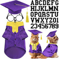 5 Pcs Dog Graduation Costume Set Include 2026 Pet Graduation Gown with Stole Puppy Grad Cap Lensless Glasses DIY Letter Stickers for Dogs Cats Holiday Costume Accessory(Purple Yellow,S)