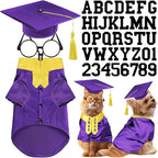 5 Pcs Dog Graduation Costume Set Include 2026 Pet Graduation Gown with Stole Puppy Grad Cap Lensless Glasses DIY Letter Stickers for Dogs Cats Holiday Costume Accessory(Purple Yellow,S)