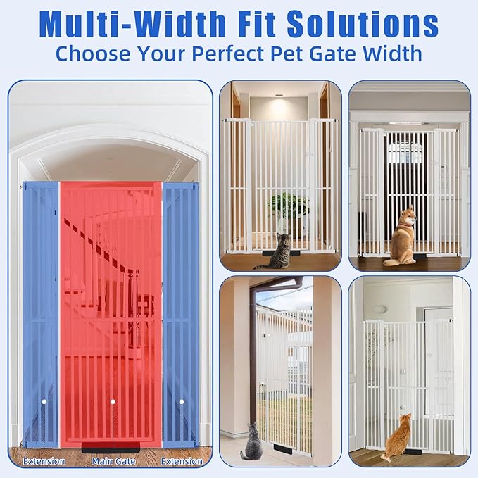 71 Inch Extra Tall Pet Gate for Cats, 29.5-48" Adjustable Wide Dog Gates, Pressure Mounted Walk Through Tall Cat Gate for Doorways,Hallway,Stairs,House（White）