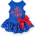 Fitwarm All American Girl Dog Dress - Patriotic Tulle Dress for Small Dogs, Royal Blue, Red, White, XXS
