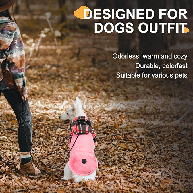 Dog Hoodie for Small Medium Large Dogs, Fleece Plaid Pet Hooded Clothes Sweater with Hat & Pocket for Cold Weather Winter,Warm Soft Pullover Sweatshirt Coat Outfit for Puppy Girls Boys Pink SM