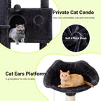 Allewie 64 Inches Cat Tree Tower/Multi-Level Activity Center for Indoor Big Felines/2 Plush Condos/2 Perchs/Basket/House/Sisal Scratching Posts/Hanging Cat Toys/Dark Grey