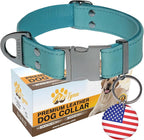 ADITYNA Leather Dog Collar with Metal Buckle - Heavy-Duty, Adjustable for Medium & Large Dogs - Walking, Training, Hiking (Blue, Fits 15-21" Necks)