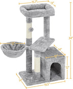 Topeakmart Cat Tree 34in Cat Tower Plush Cover with Condo, Platform & Basket for Indoor Kittens, Cat Furniture Activity Tree