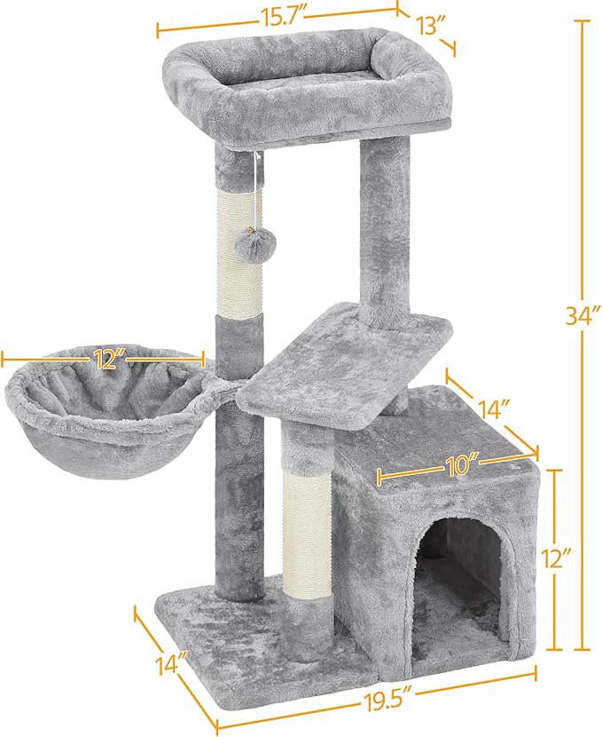 Topeakmart Cat Tree 34in Cat Tower Plush Cover with Condo, Platform & Basket for Indoor Kittens, Cat Furniture Activity Tree