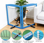 ZJSF Freestanding Dog Fence Indoor, Foldable Dog Gate for Doorways, Stairs or Hallways, Sturdy Wood Extra Wide Pet Gate with Support Feet for The House, Blue, 32 "Height-2 Panels
