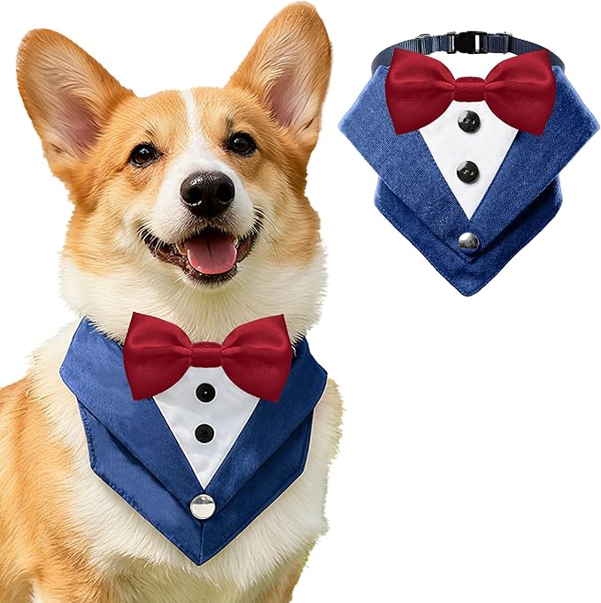 AVERYDAY Dog Tuxedo Bandana Collar for Wedding Outfit, Dog Tux Costume with Bowtie, Pet Harness with Leash Ring for Birthday Party Christmas, Formal Wear Suit and Tie for Small Medium Large Breeds
