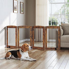 HOOBRO Indoor Dog Gate with Support Feet, 31.5 Inch 4 Panels, Freestanding Pet Gate for Doorway, Stairs, Folding Dog Fence, 360° Hinge for Easy Access, Sturdy Iron Pipe, Rustic Brown BF64PP03