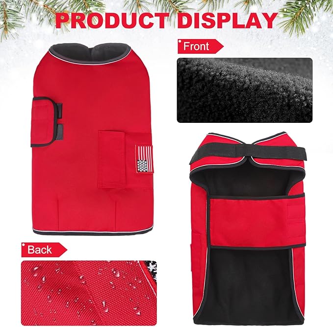 BEAUTYZOO Dog Winter Coat for XX-Large Dogs Waterproof, Warm Reflective Great Dane Oxford Canvas Jacket, Fleece Dog Cold Weather Coats Windproof for Female Male Dogs, Red XXL