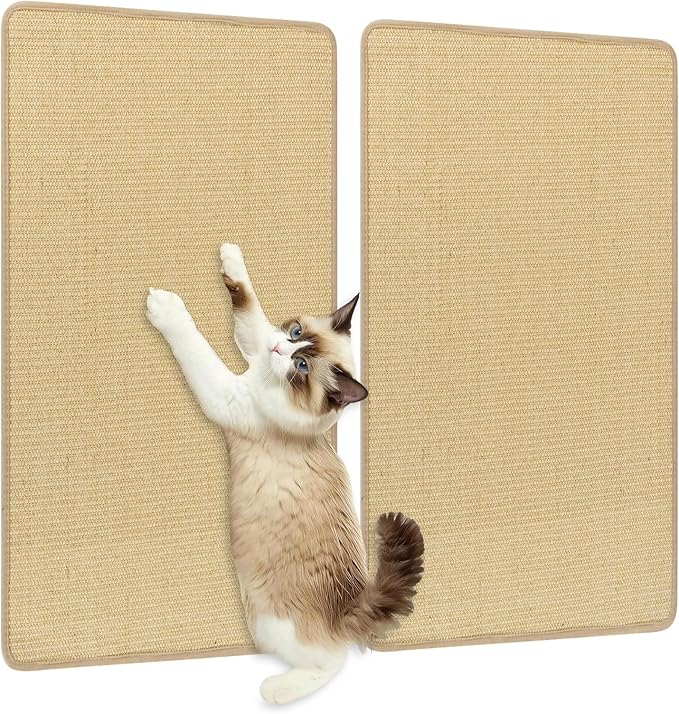 PETSITE Cat Scratcher Mat, Natural Sisal Scratching Mats, Horizontal Cat Floor Scratching Pad Rug with Adhesive Hook Loop Tapes (2, 31.5 x 19.69 in)