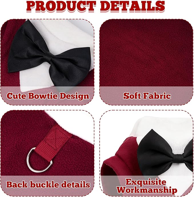 Dog Suit with Bow Tie Pet Tuxedo for Small Medium Dogs Cats Formal Clothes Puppy Outfits for Halloween Wedding Birthday (Red, Large)