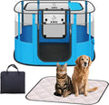 Portable Pet Playpen with Waterproof pad, Collapsible Crates Kennel Playpen for Dog cat and Rabbit &Travel playpen Outdoor or Indoor (Medium（31.5" L x 23.6" W x 21.7" H）, Clear Blue)