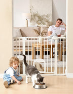 Babelio 29-48" Extra Wide Baby Gate with Adjustable Cat Door,Easy Install Pressure/Hardware Mounted,Auto Close Pet door for Stairs,House,Doorways,Effortless Walk Thru,White
