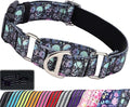 Martingale Collar for Dogs - Reflective Nylon with Padded Comfort & Quick Release Buckle - Skull Design, No Slip Choke Heavy Duty Collar for Safe Training, Walking & Nighttime Use L