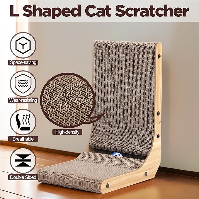 Small Cat Scratcher, L Shaped Cat Scratch, Wall Mounted Cat Scratching Board, Cat Cardboard Scratcher, Vertical Cat Scratch Ramp for Indoor Cat (16.9 Inch)