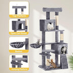 DWVO Cat Tower 70.8in for Indoor Cats: Multi-Tiered Feline Furnishing with Snug Cat Bed, Scratch Poles, Feline Window Cushioned Plush Roost for Young Cats Animal Activity Center Light Gray