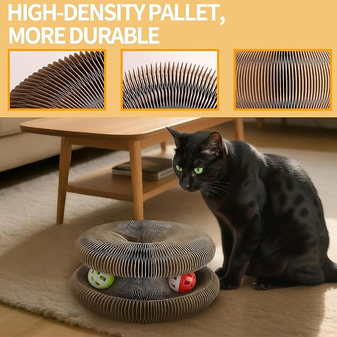 Magic Organ Cat Scratcher Board with 2 Bell Ball, Cat Ball Adventure The Ultimate Interactive Mental Physical Exercise for Indoor Cats Toy