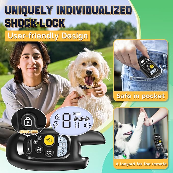 Dog Shock Collar with Remote Control- Training Collar for Small Medium Large Dogs, Electric Collar for Dogs Training Rechargeable, E Collar with Beep, Vibration & Shock-Lock Keypad