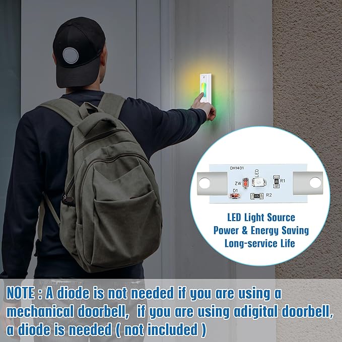 Saillong 1 Piece Lighted Doorbell Button, Wall Mounted Garage Door Opener Switch with LED Light Compatible with Most Wire Doorbell Chimes, Transformer, Ringer, Buzzers (White,Colorful Light)