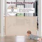 Retractable Baby Gate for Stairs, 55" Wide Mesh Dog Gate Indoor, 34" Tall Child Gate for Doorways, Hallways, Deck, Indoor Outdoor Pet Baby Safety Essentials for Home, Beige