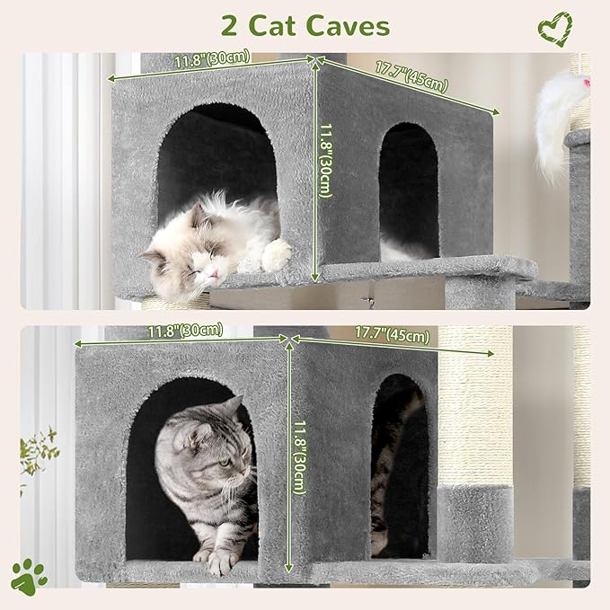 Globlazer Heavy Duty Cat Tree, 81 inch Extra Large Cat Tree for Indoor Cats Large Adult, Sturdy Cat Tower with 8 Scratching Post, 2 Cat Condos, 2 Platform, S81C, Light Grey